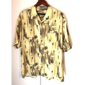 Tulio Mens Button Up Shirt Multicolor Short Sleeve 100% Silk Single Pocket XL